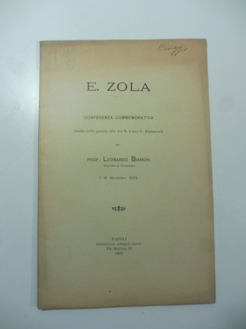 E. Zola. Conferenza commemorativa